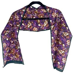 Vintage Whimsigoth Honey Purple Green Floral Silk Scarf Head Wrap Shawl Boho